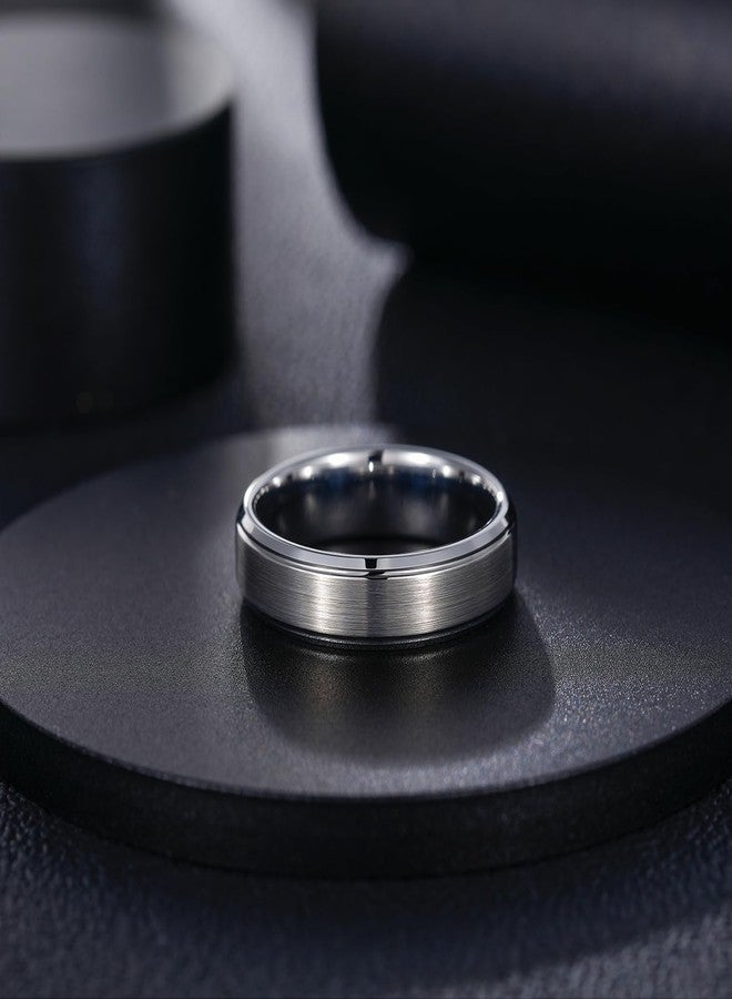 Greenpod 6mm Tungsten Wedding Bands for Men Women Silver Stepped Edge Matte Brushed Center Promise Ring for Him Size 10.5 - Image 2